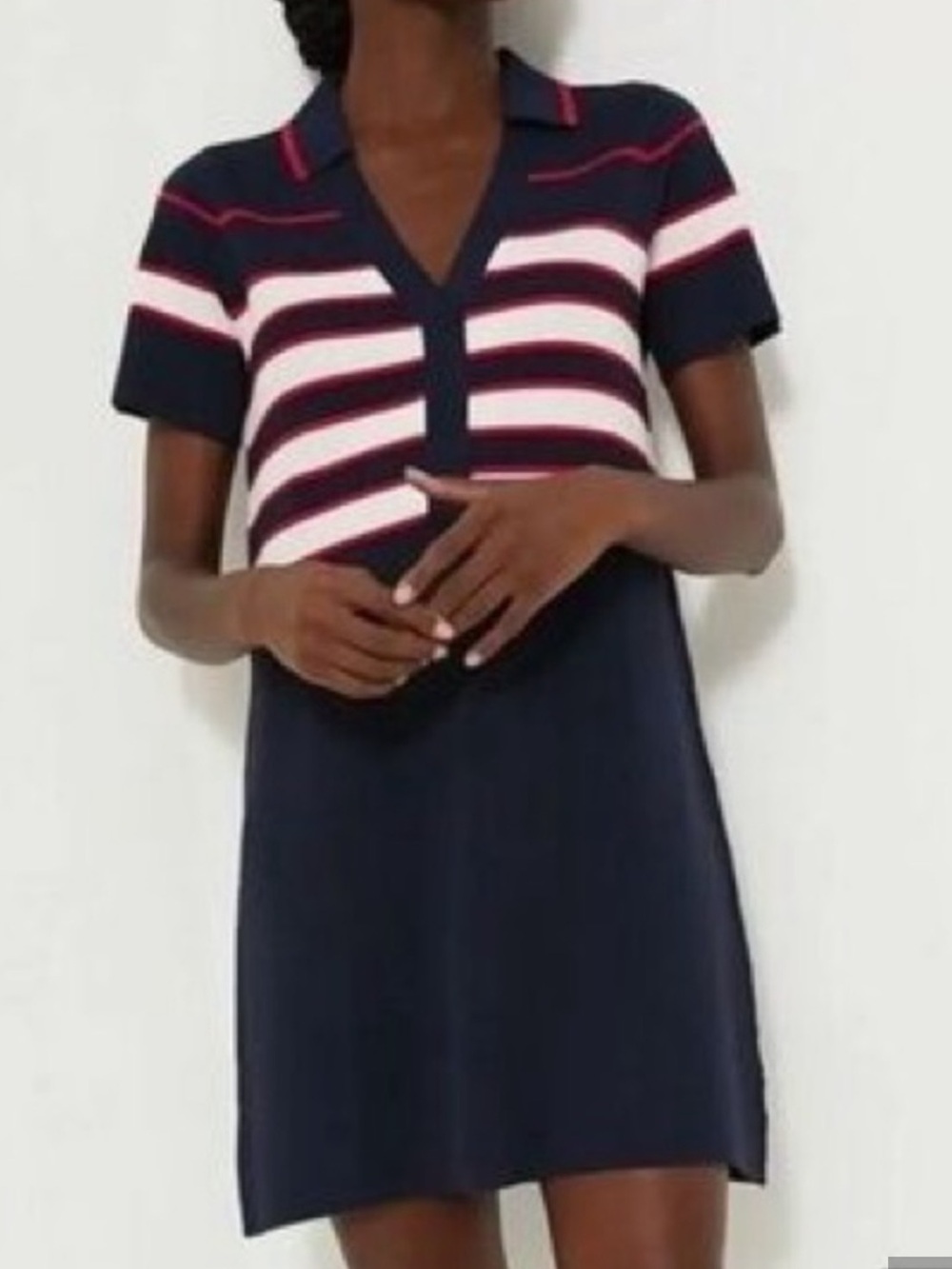 Tuckernuck Navy Polo Dress with White & Pink Stripes
